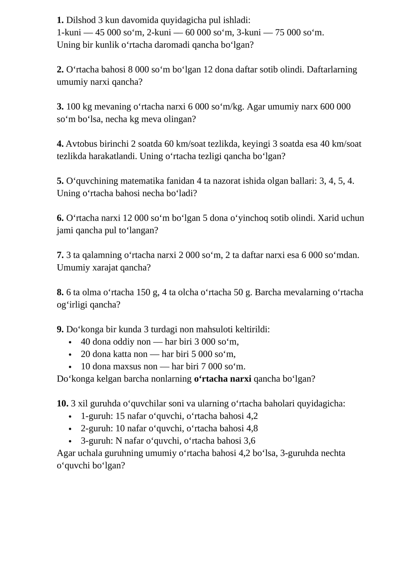 Matematika misollar to'plami 1