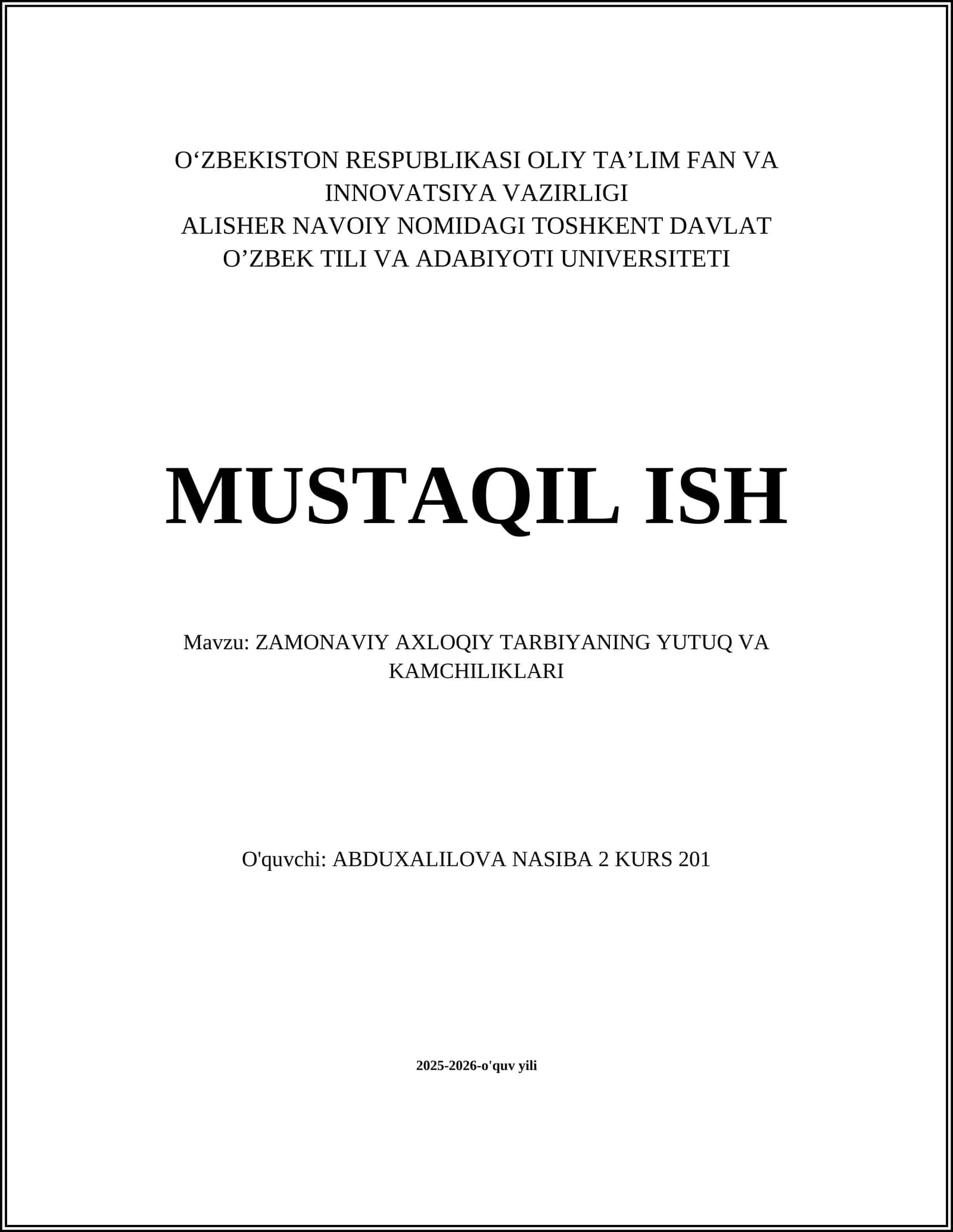 ZAMONAVIY AXLOQIY TARBIYANING YUTUQ VA KAMCHILIKLARI 1