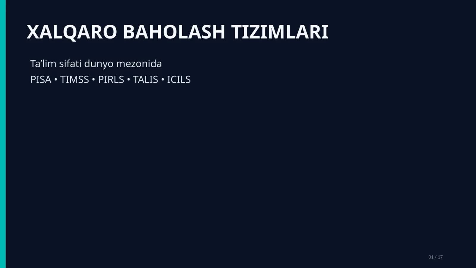 XALQARO BAHOLASH TIZIMLARI 1