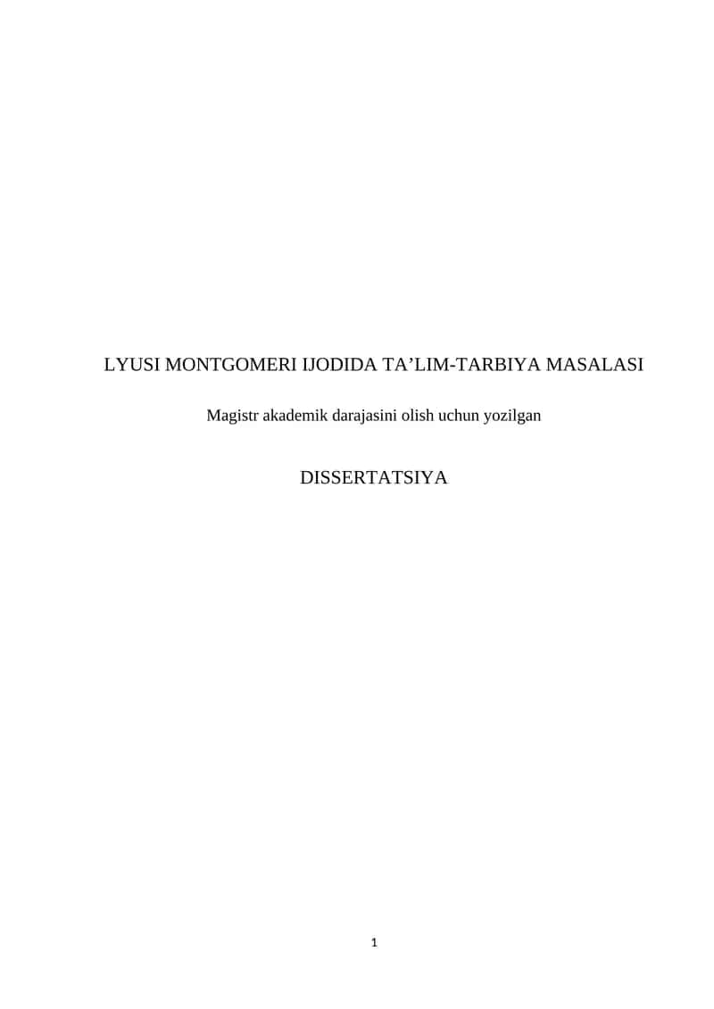 LYUSI MONTGOMERI IJODIDA TA’LIM-TARBIYA MASALASI 1