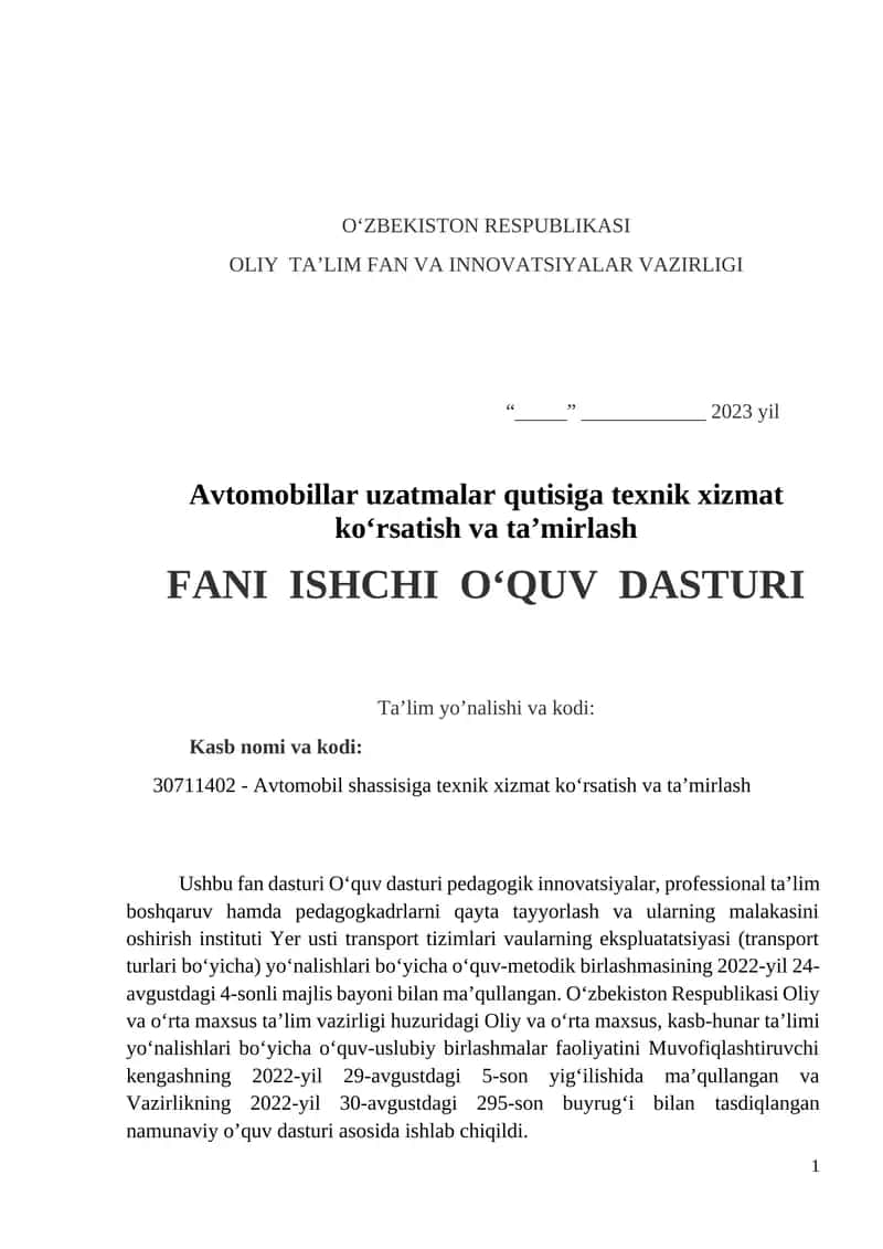 Avtomobillar uzatmalar qutisiga texnik xizmat ko‘rsatish va ta’mirlash 1