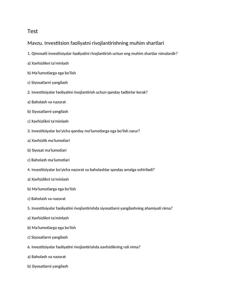 Investitsion faoliyatni rivojlantirishning muhim shartlari 1