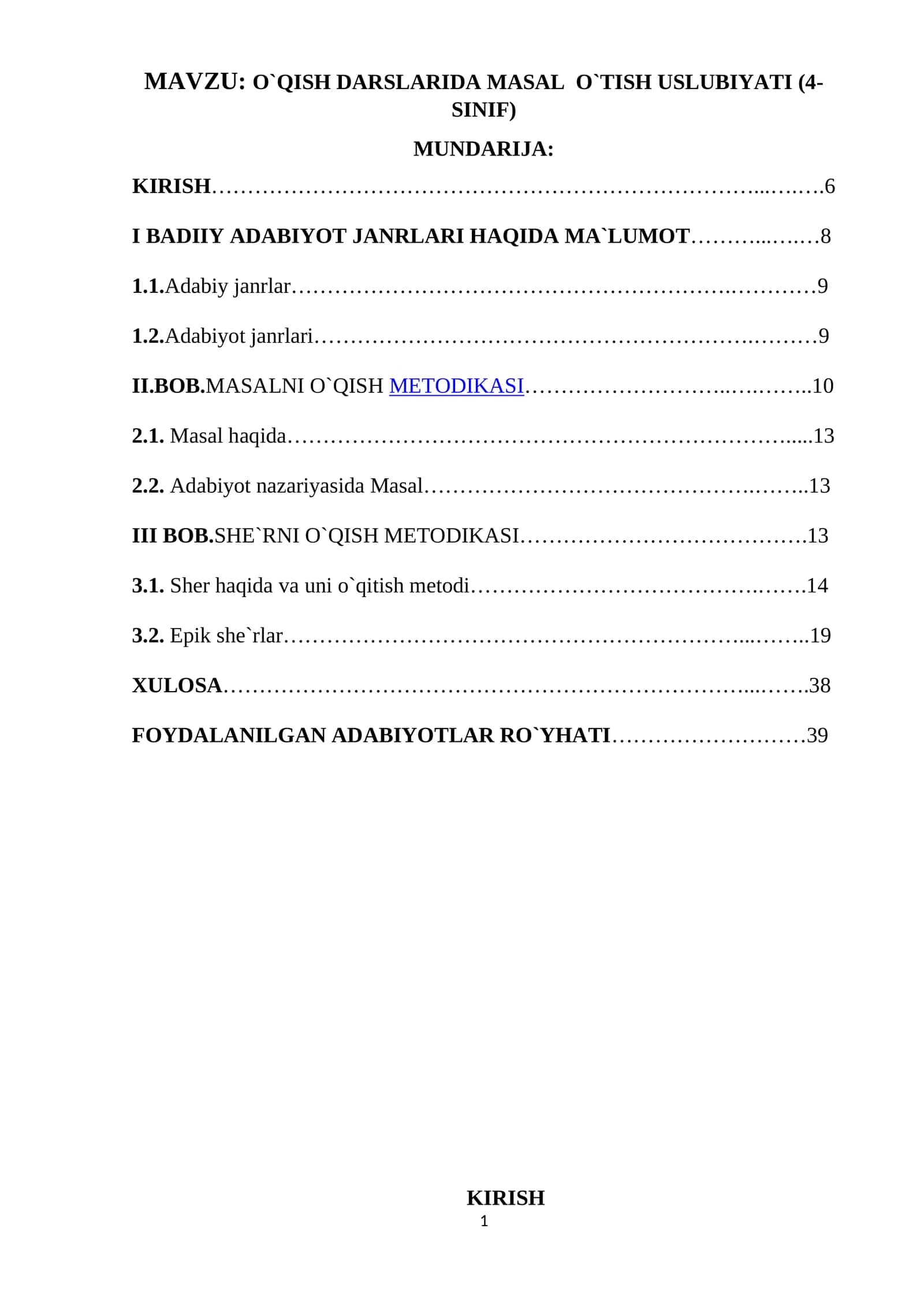 O`QISH DARSLARIDA MASAL O`TISH USLUBIYATI (4-SINIF) 1
