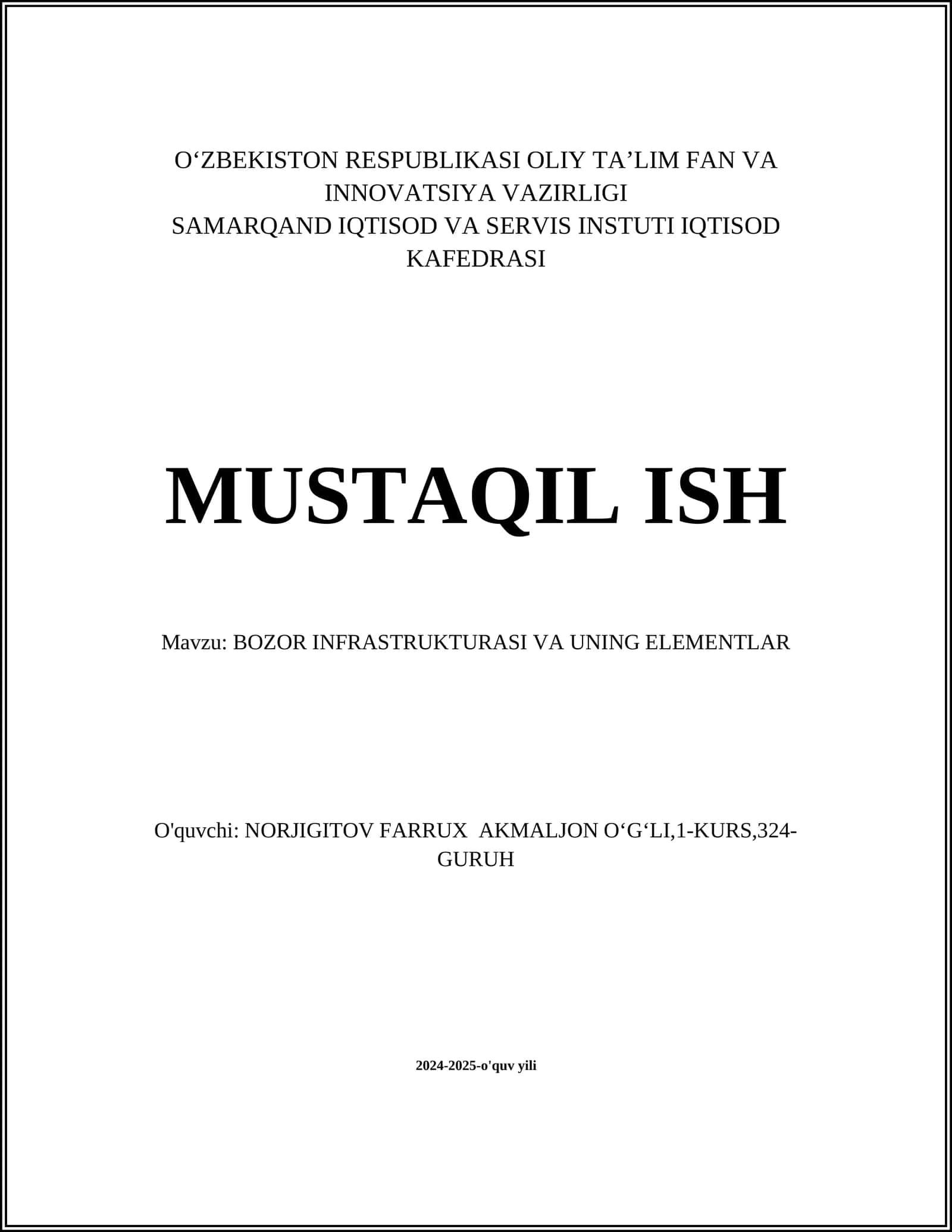 BOZOR INFRASTRUKTURASI VA UNING ELEMENTLAR 1