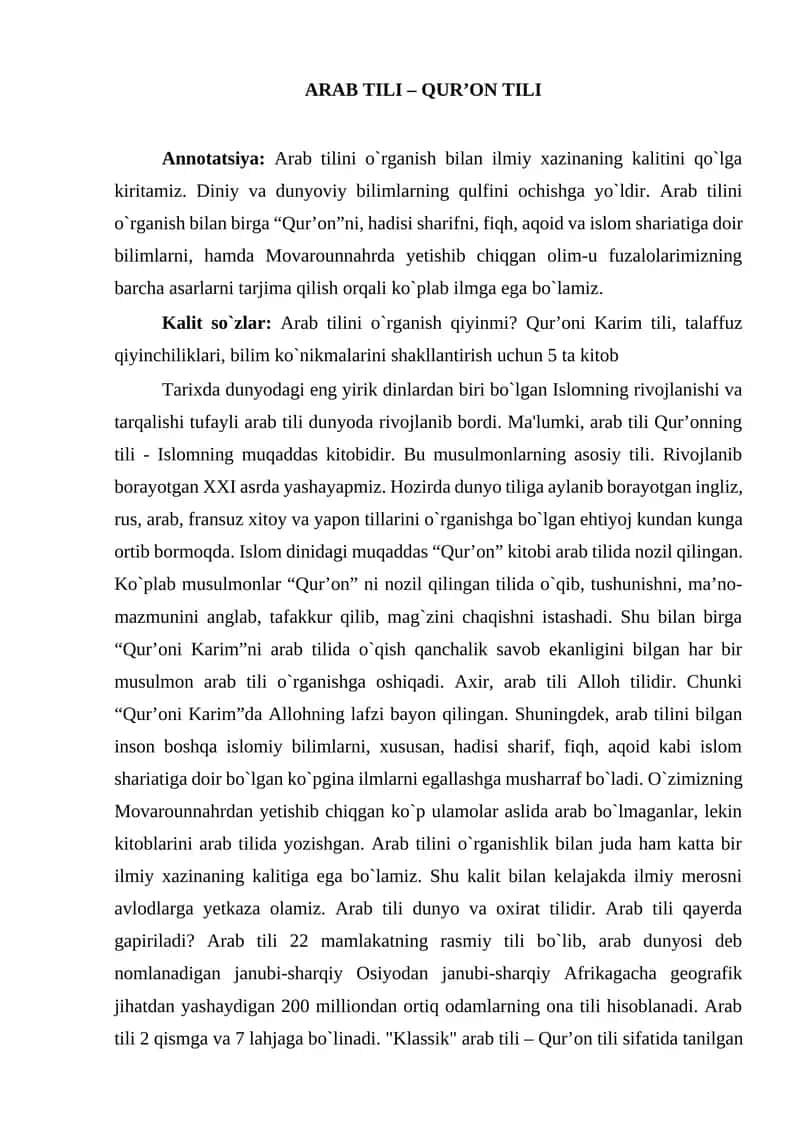 MAQOLA Arab tili - Qur'on tili 1