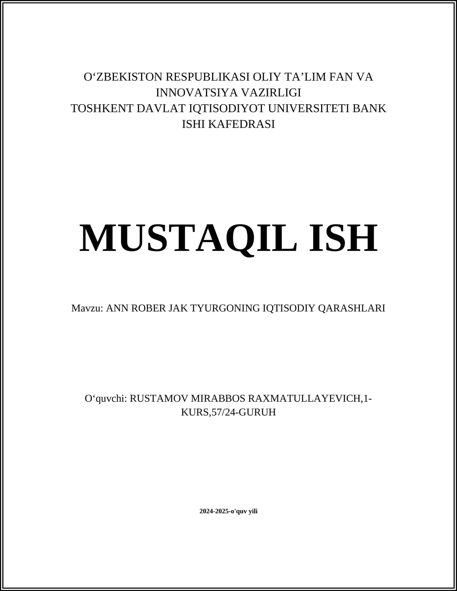 ANN ROBER JAK TYURGONING IQTISODIY QARASHLARI 1