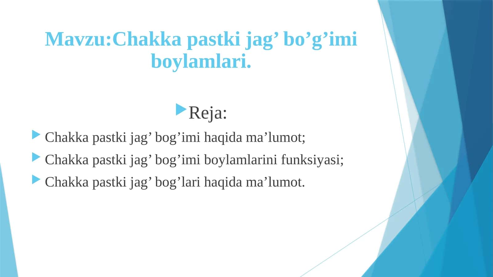 CHAKKA-PASTKlJAG‘BO‘G‘IMl- ARTICULATIO TEMPOROMANDIBULARIS 1