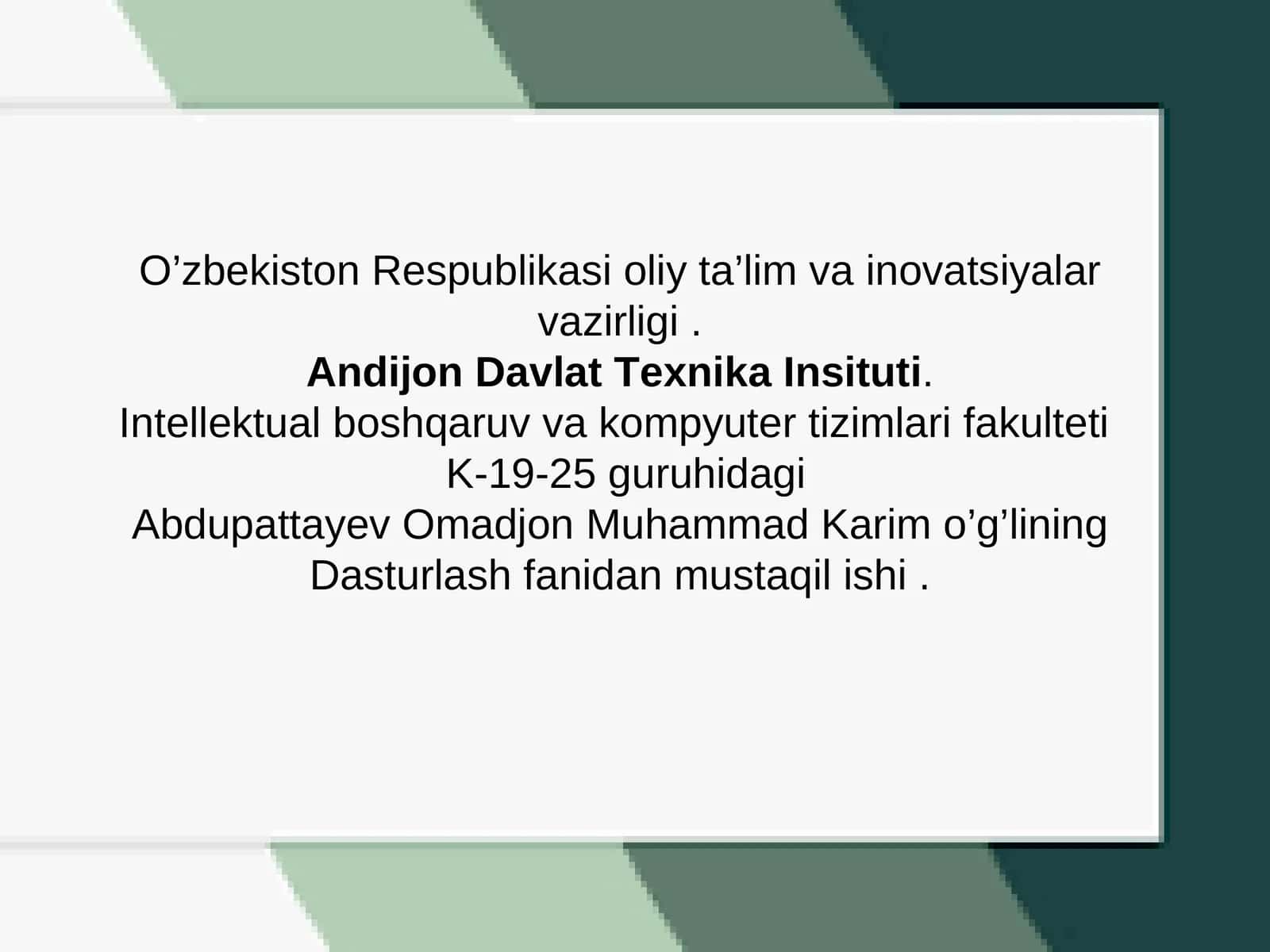 Dasturlash fanidan mustaqil ishi 1