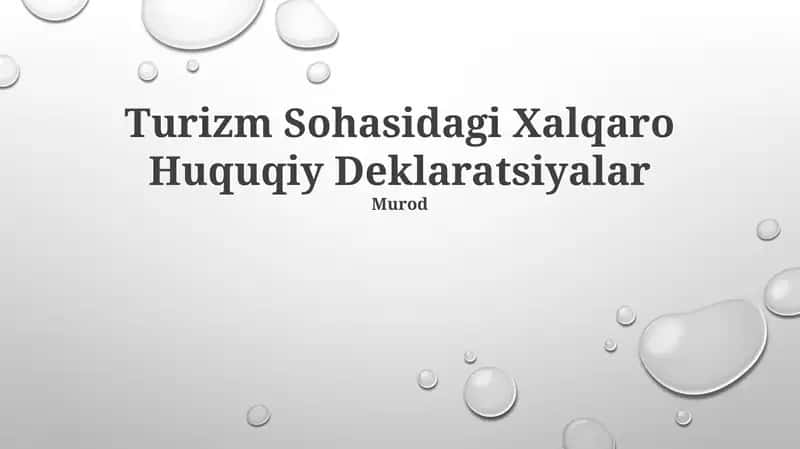 Turizm Sohasidagi Xalqaro Huquqiy Deklaratsiyalar 1