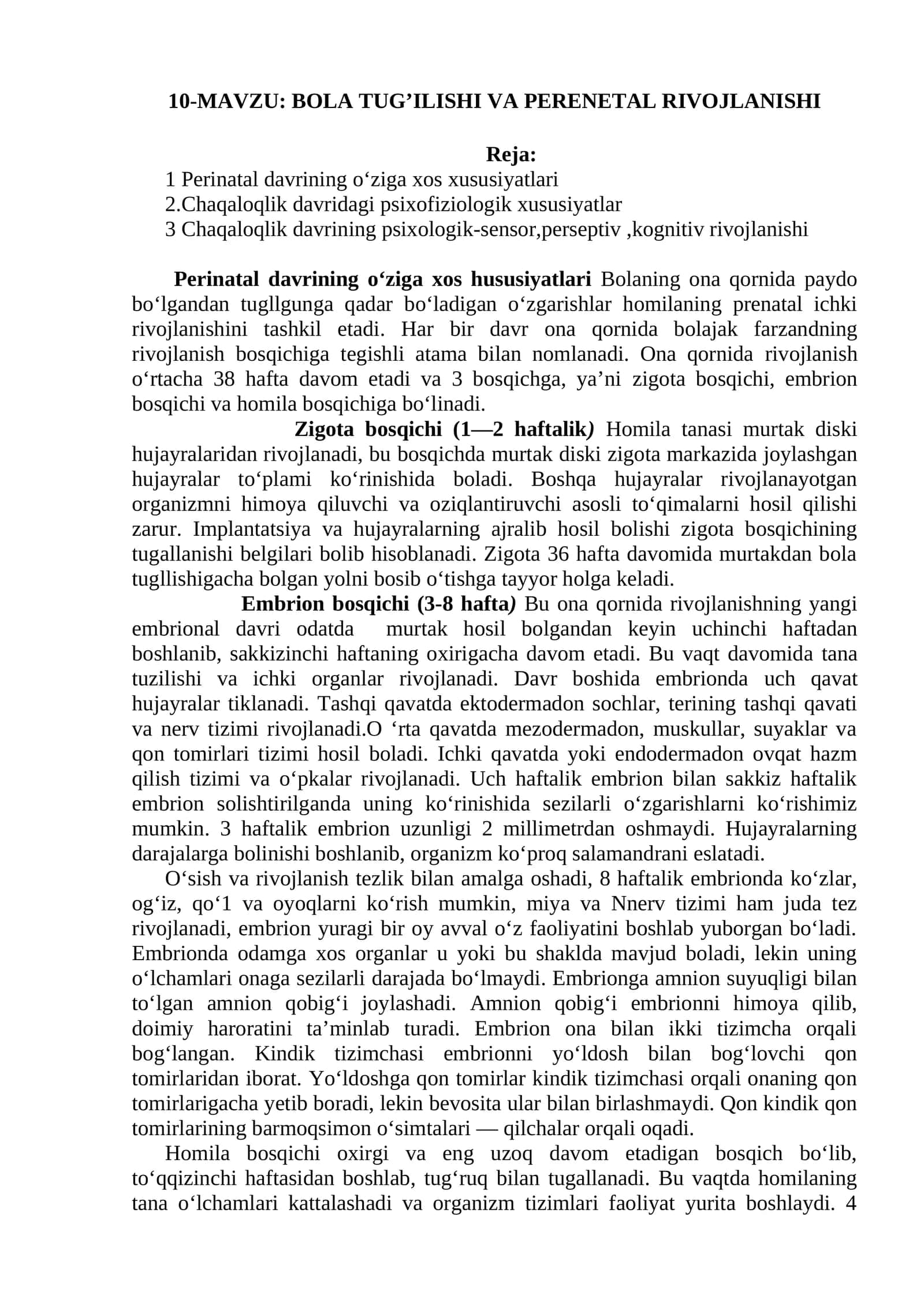 BOLA TUG’ILISHI VA PERENETAL RIVOJLANISHI 1