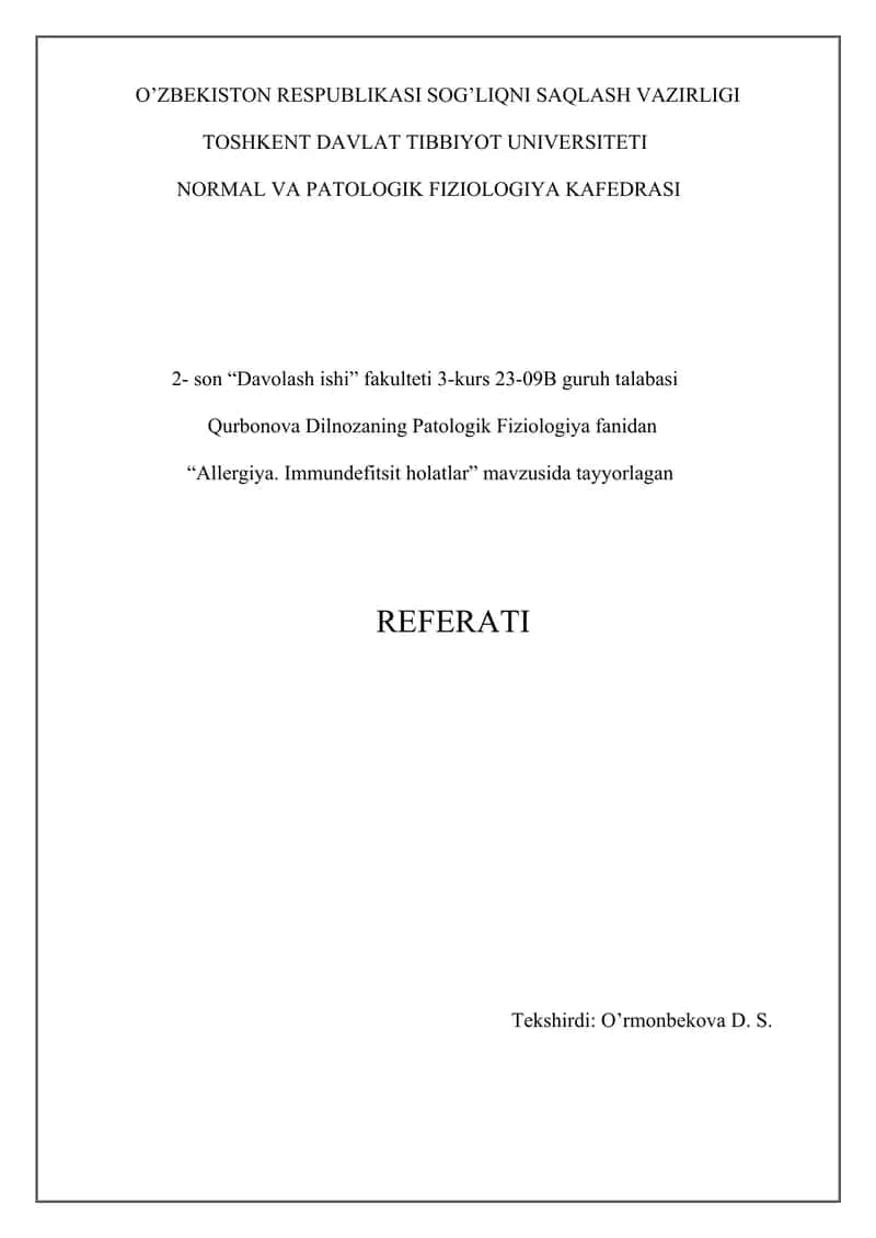 Allergiya. Immundefitsit holatlar 1