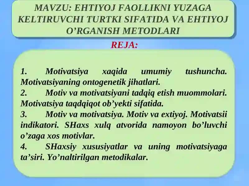 Motivatsiya va Faollik 1