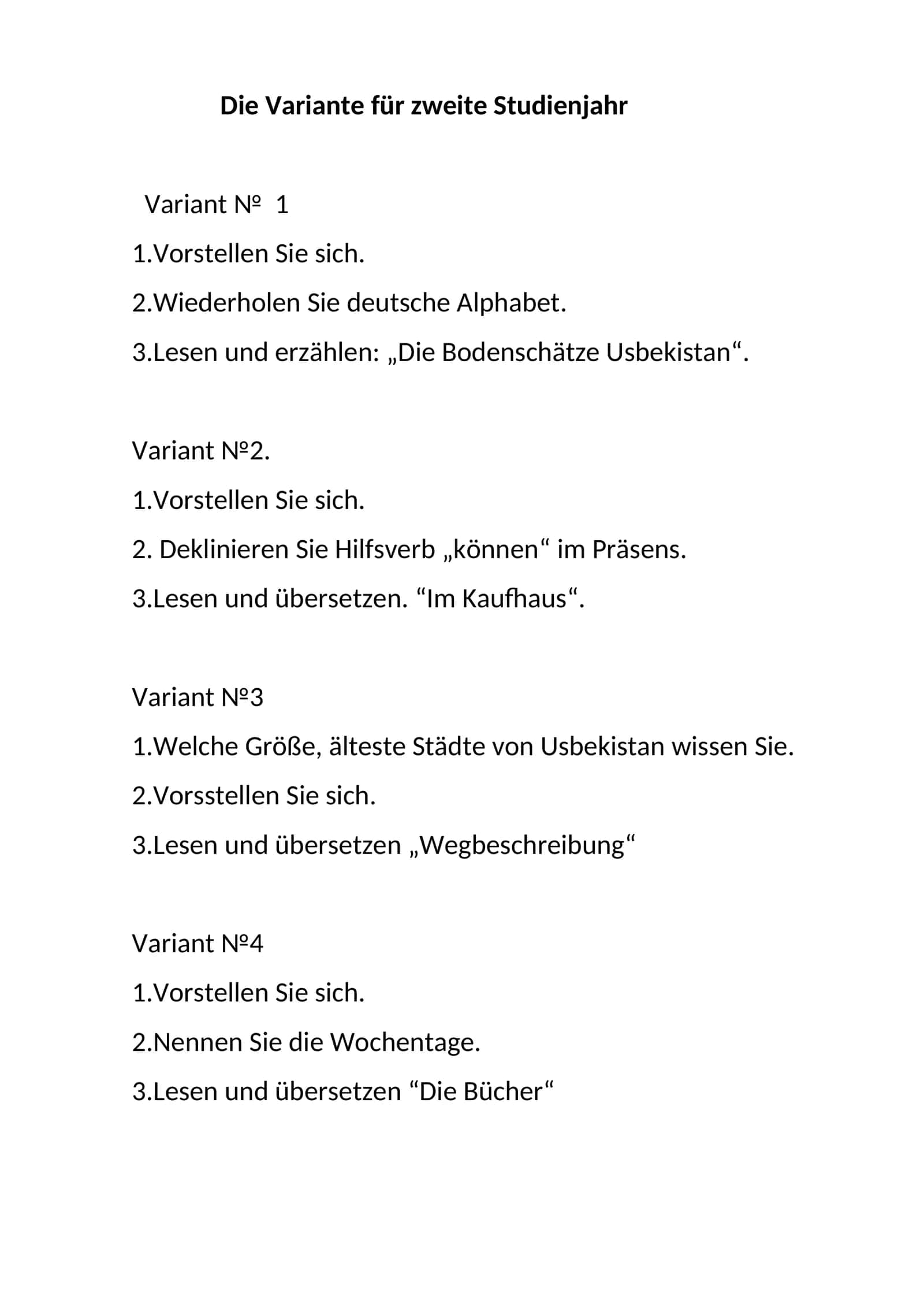 Die Variante für zweite Studienjahr 1