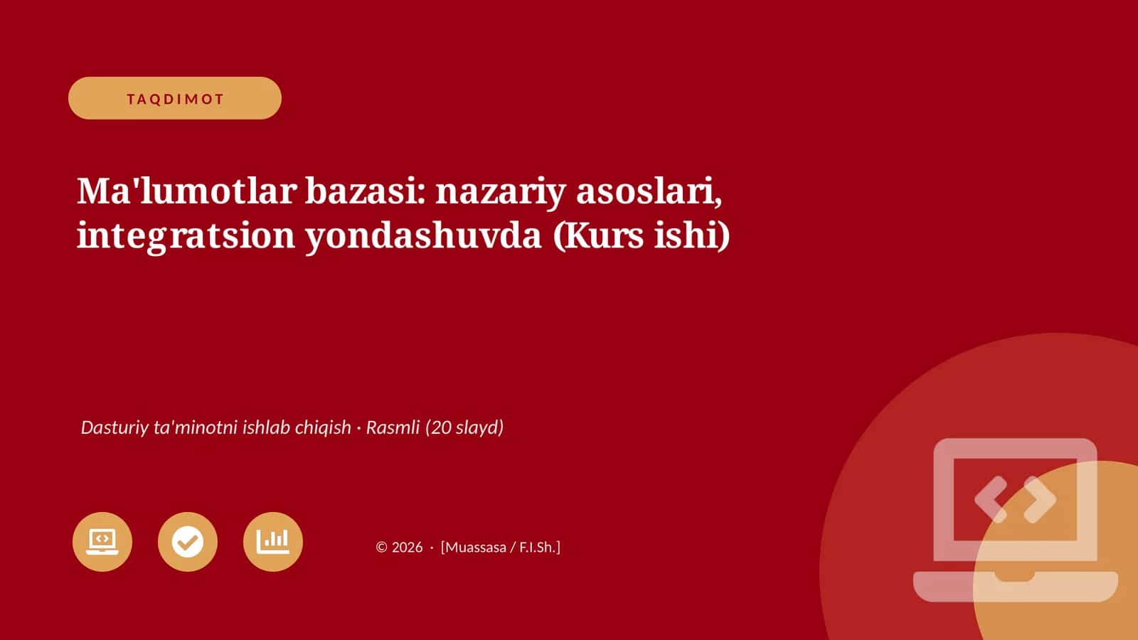 Ma'lumotlar bazasi: nazariy asoslari, integratsion yondashuvda (Kurs ishi) 1