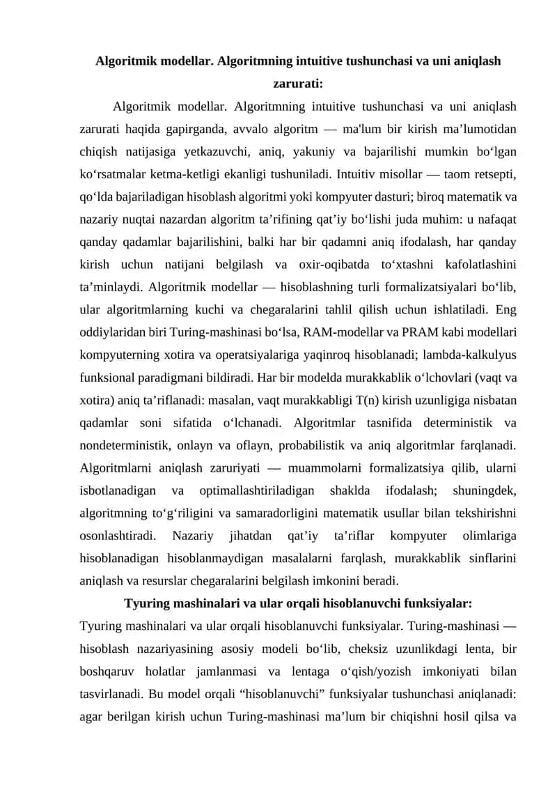 Algoritmik modellar 1