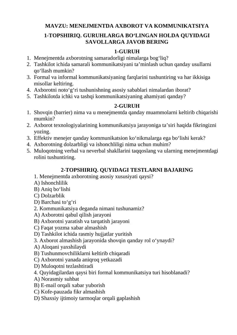 MENEJMENTDA AXBOROT VA KOMMUNIKATSIYA 1