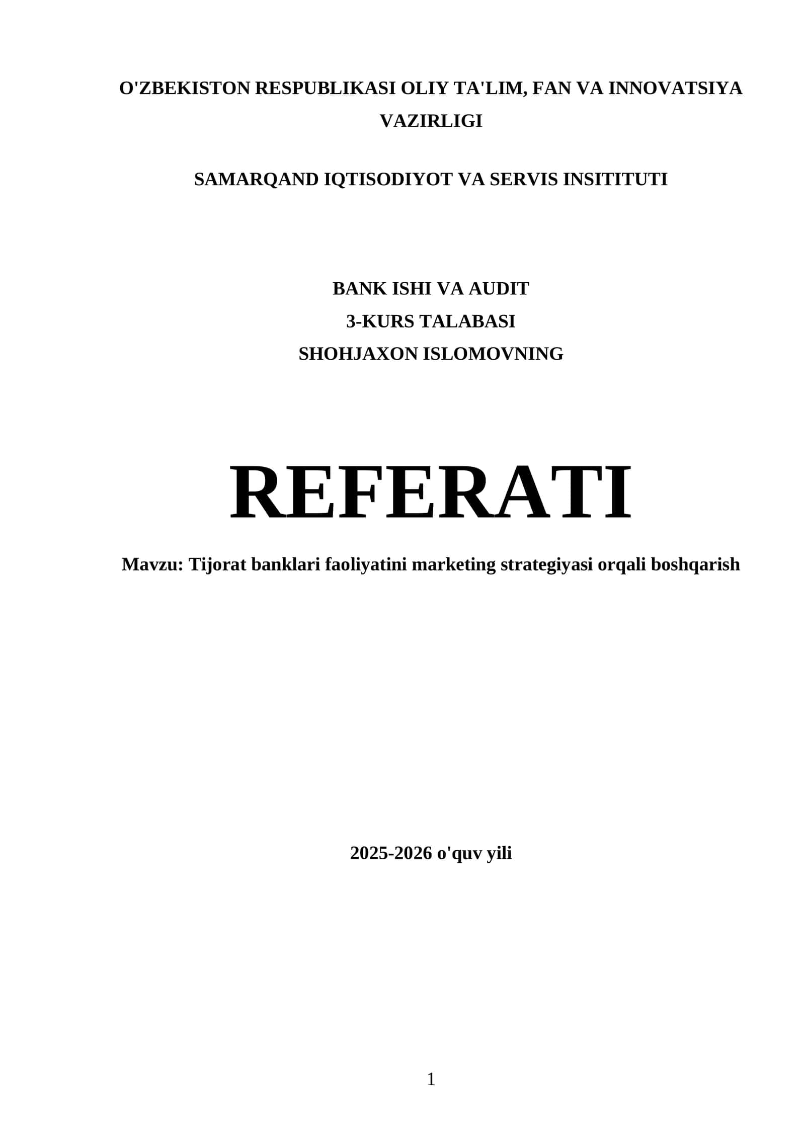 Tijorat banklari faoliyatini marketing strategiyasi orqali boshqarish 1