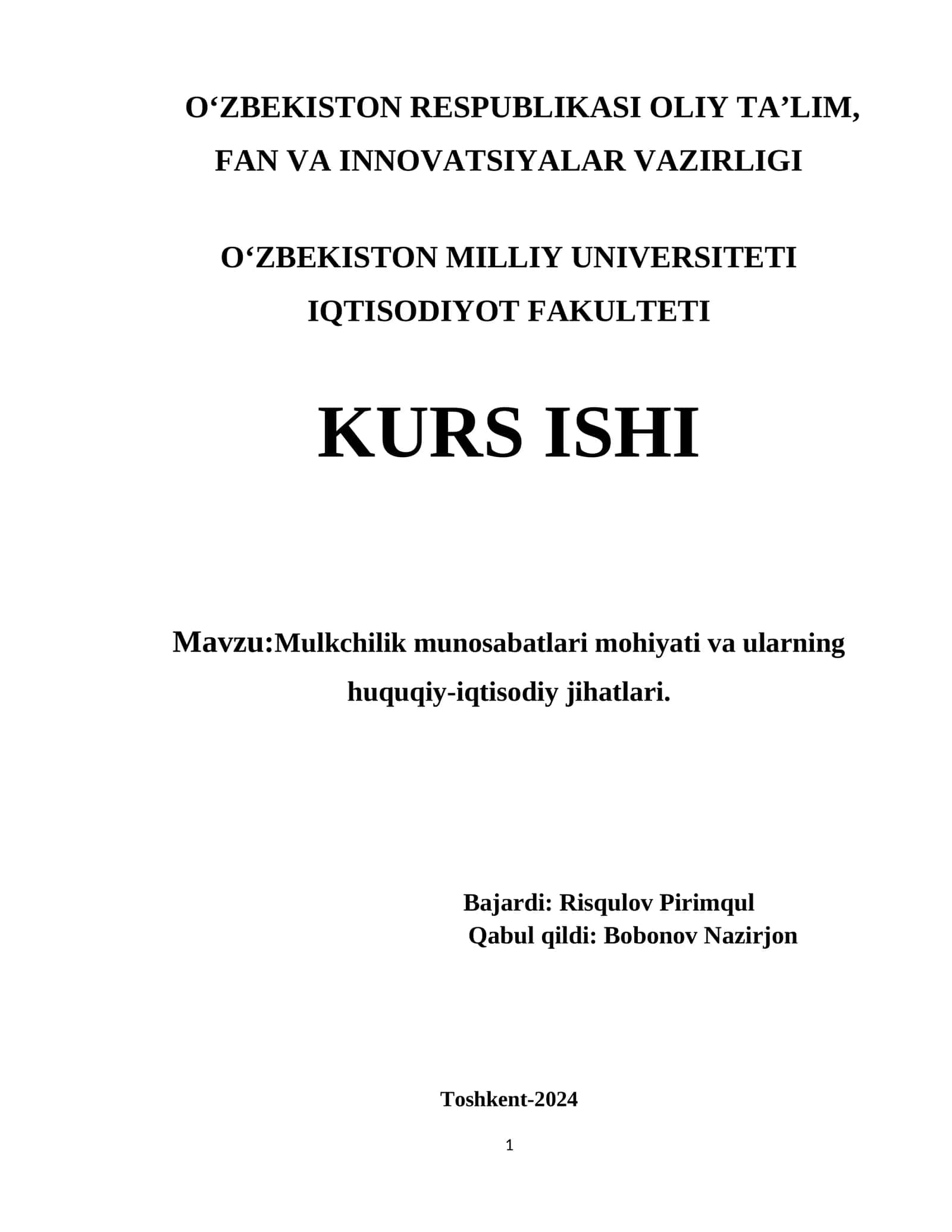 Mulkchilik munosabatlari mohiyati va ularning huquqiy-iqtisodiy jihatlari 1