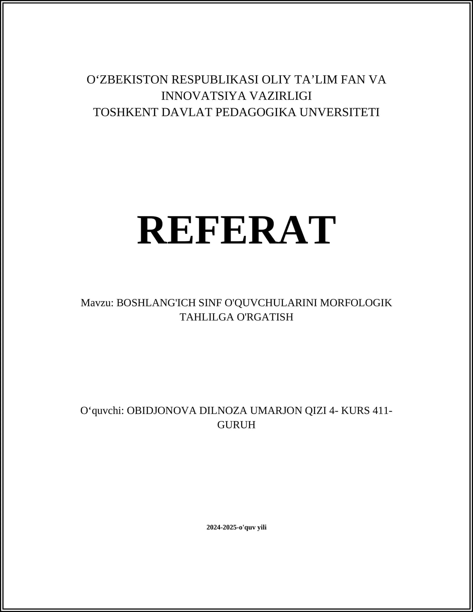BOSHLANG'ICH SINF O'QUVCHULARINI MORFOLOGIK TAHLILGA O'RGATISH 1
