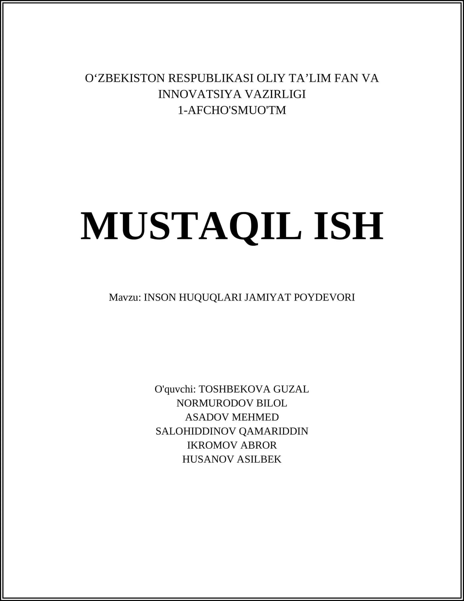 INSON HUQUQLARI JAMIYAT POYDEVORI 1
