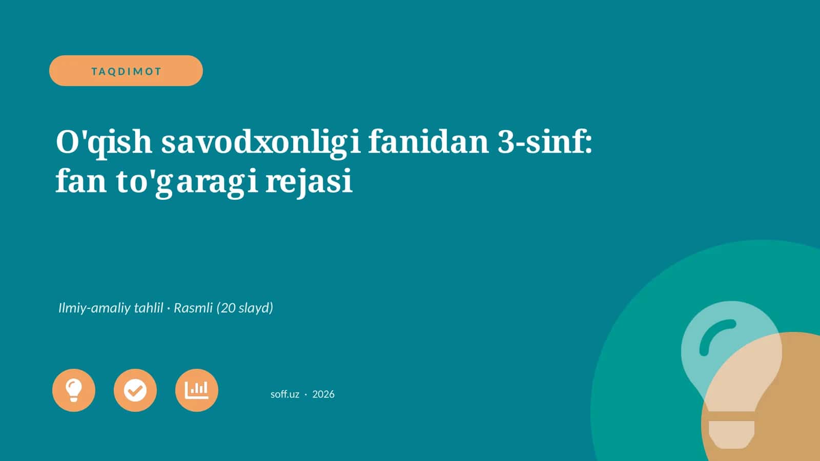 O'qish savodxonligi fanidan 3-sinf: fan to'garagi rejasi 1