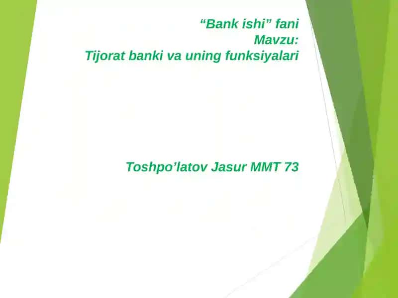 Tijorat banki va uning funksiyalari 1