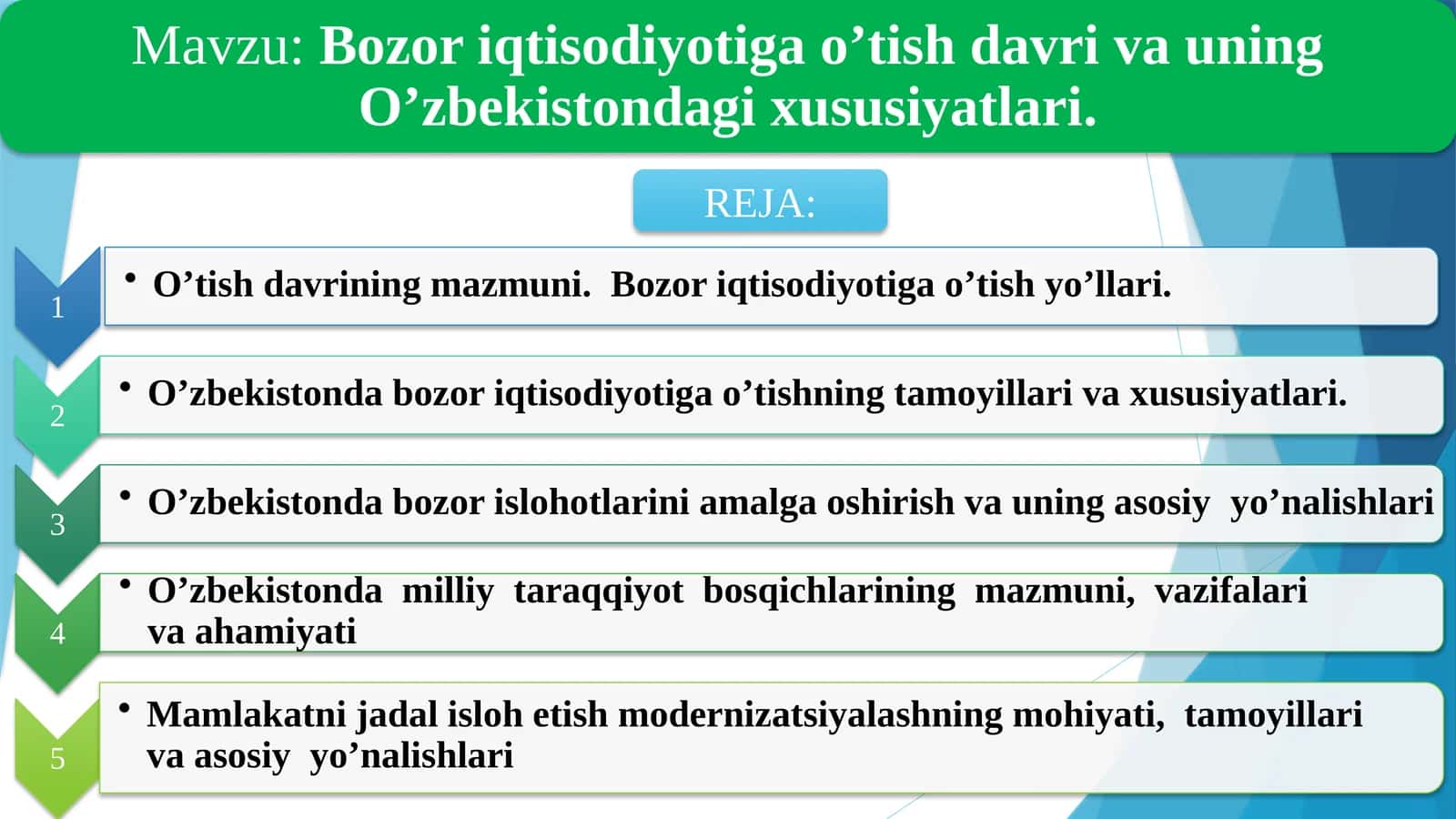 Bozor iqtisodiyotiga o’tish davri va uning O’zbekistondagi xususiyatlari 1
