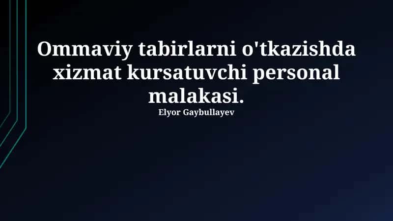 Ommaviy tabirlarni o'tkazishda xizmat kursatuvchi personal malakasi 1