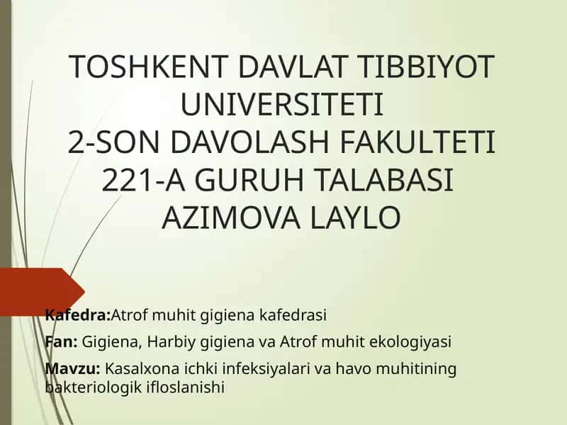 kasalxona ichi infeksiyasi va havo muhitining bakteriologik ifloslanishi 1