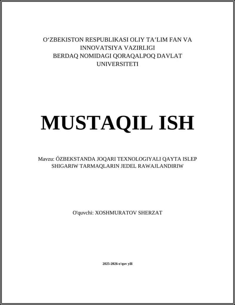 Ózbekstanda Joqari Texnologiyali Qayta Islep Shigariw Tarmaqlarini Jedel Rawajlandirish 1