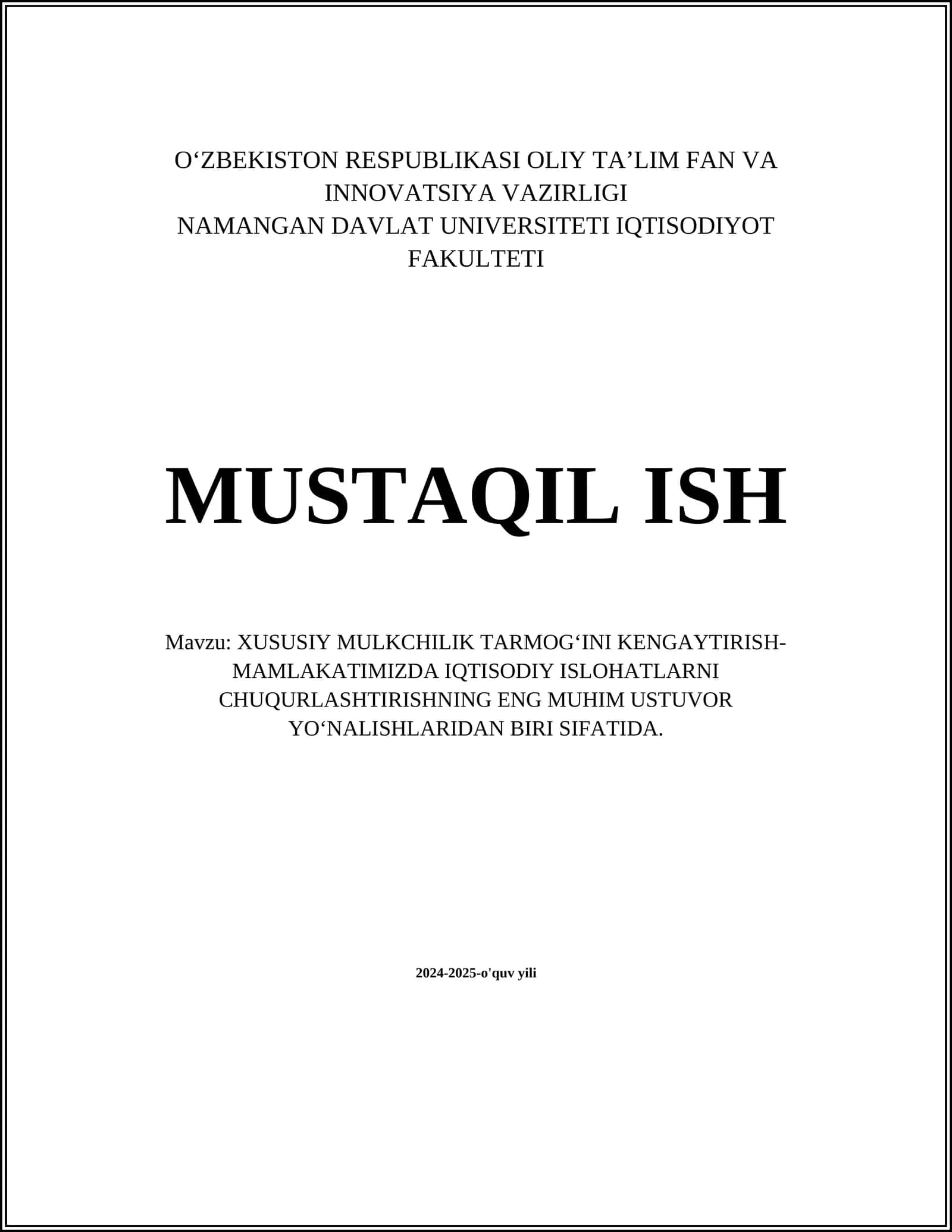 Xususiy Mulkchilik Tarmogʻini Kengaytirish 1