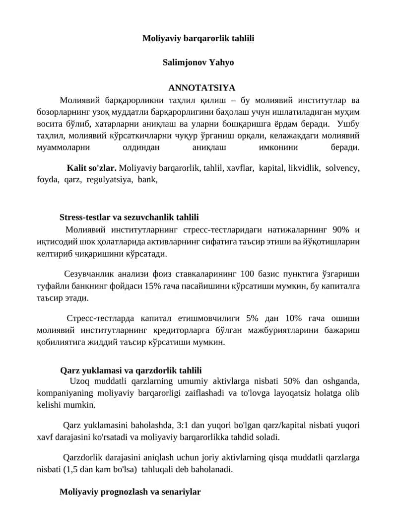 Moliyaviy barqarorlik tahlili 1