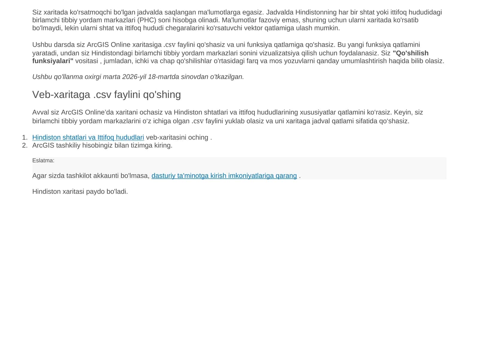 ArcGIS Onlinexaritasiga.csvfaylini 1