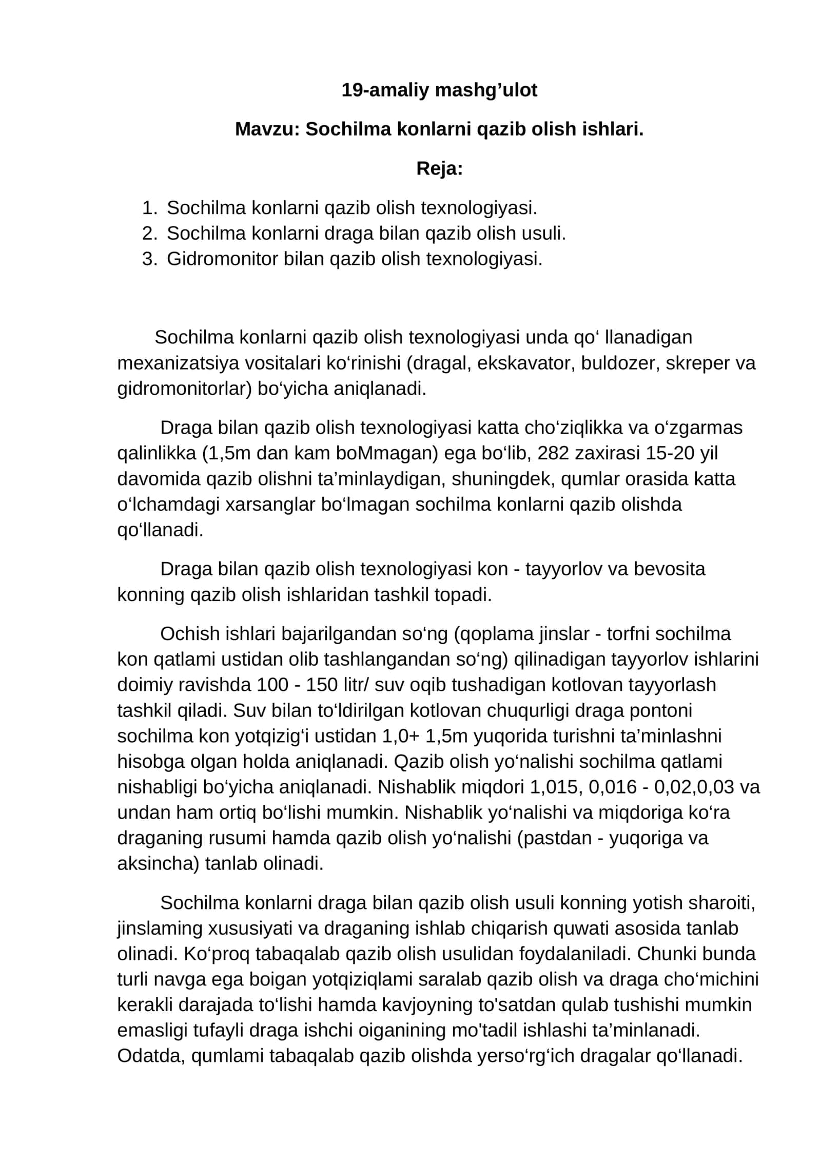Sochilma konlarni qazib olish ishlari 1