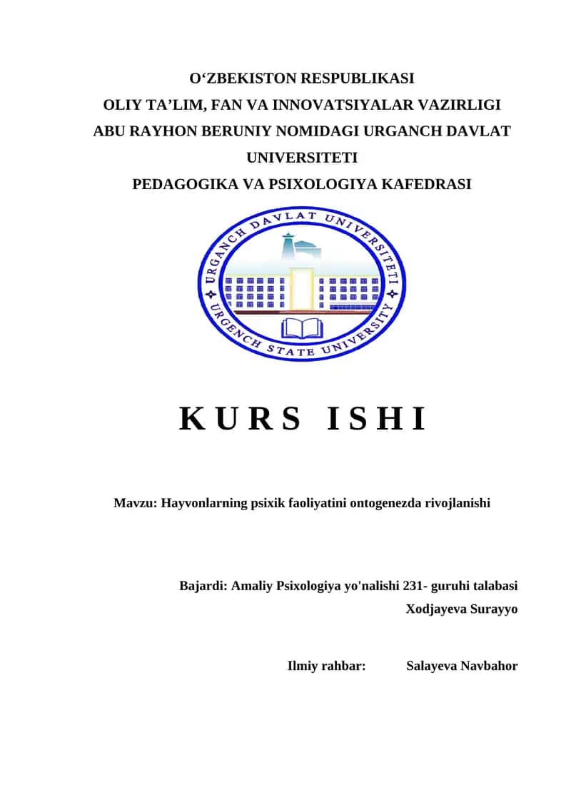 Hayvonlarning psixik faoliyatini ontogenezda rivojlanishi         Hayvonlarning psixik faoliyatini ontogenezda rivojlanishi 1