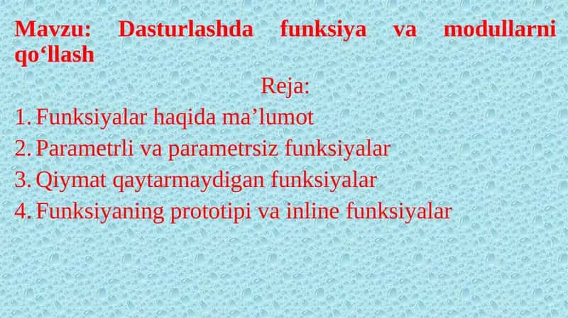Dasturlashda funksiyalar va modullar ni qo‘llash 1