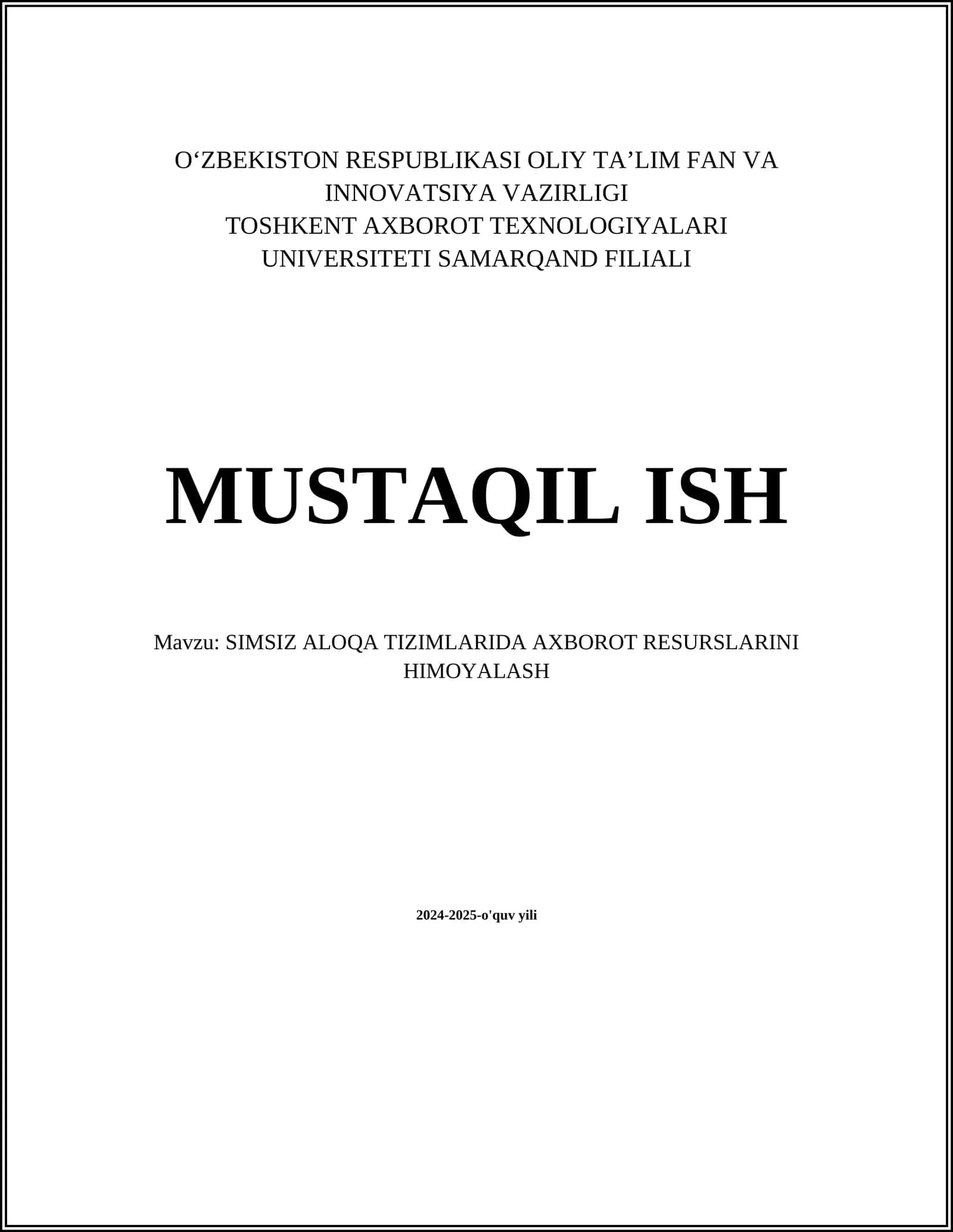SIMSIZ ALOQA TIZIMLARIDA AXBOROT RESURSLARINI HIMOYALASH 1