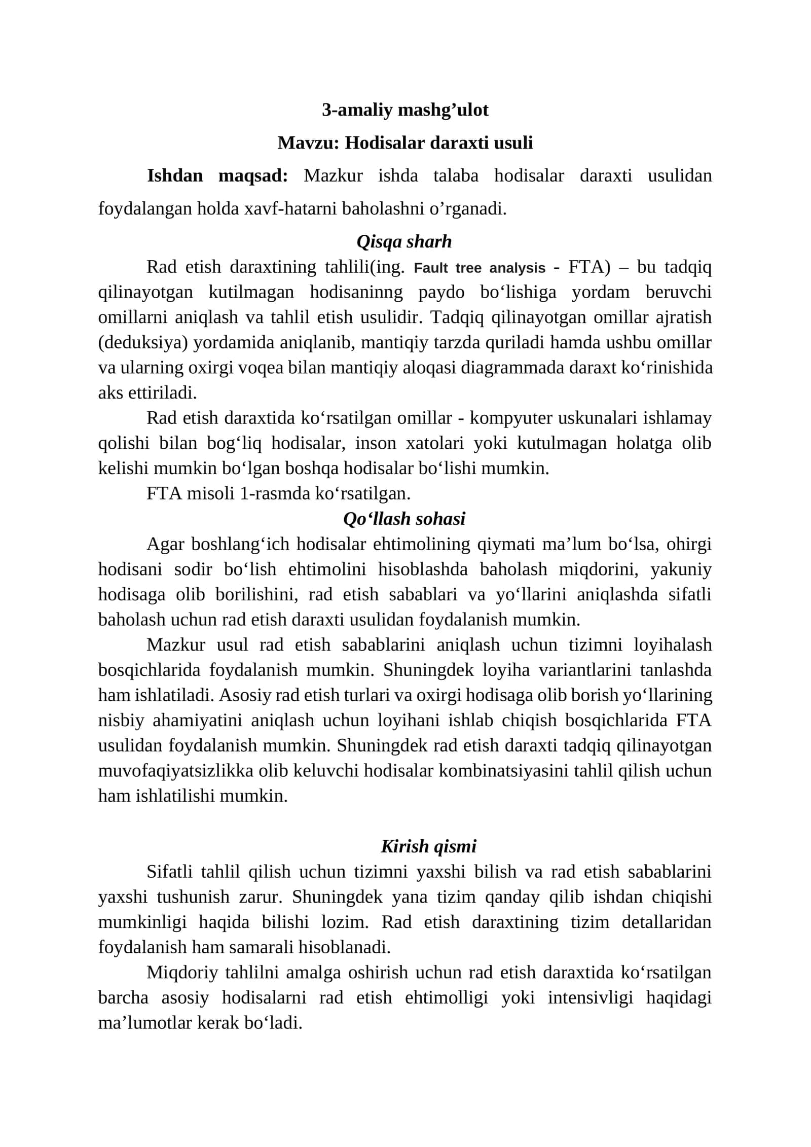 Hodisalar daraxti usuli 1