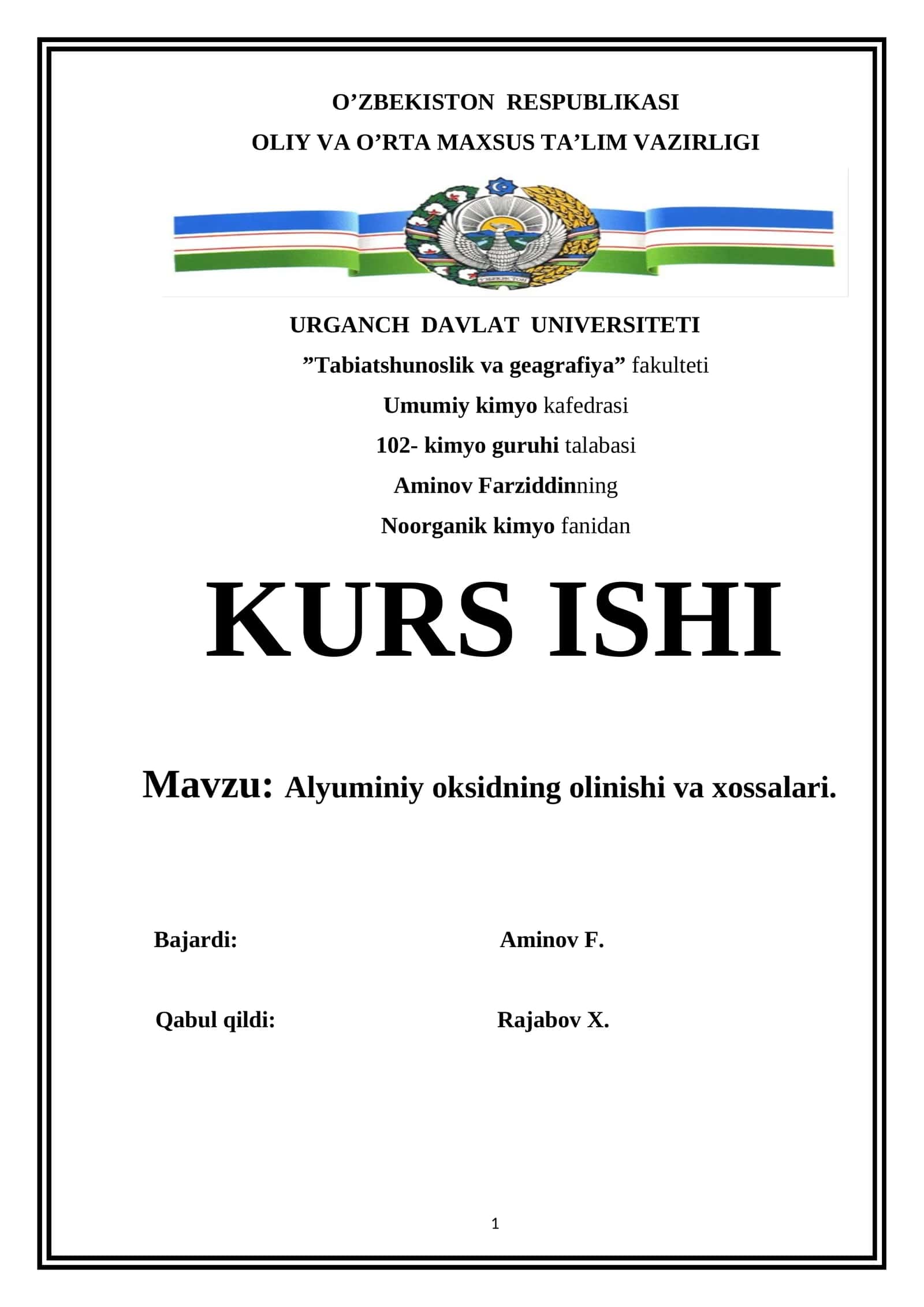 Alyuminiy oksidning olinishi va xossalari 1