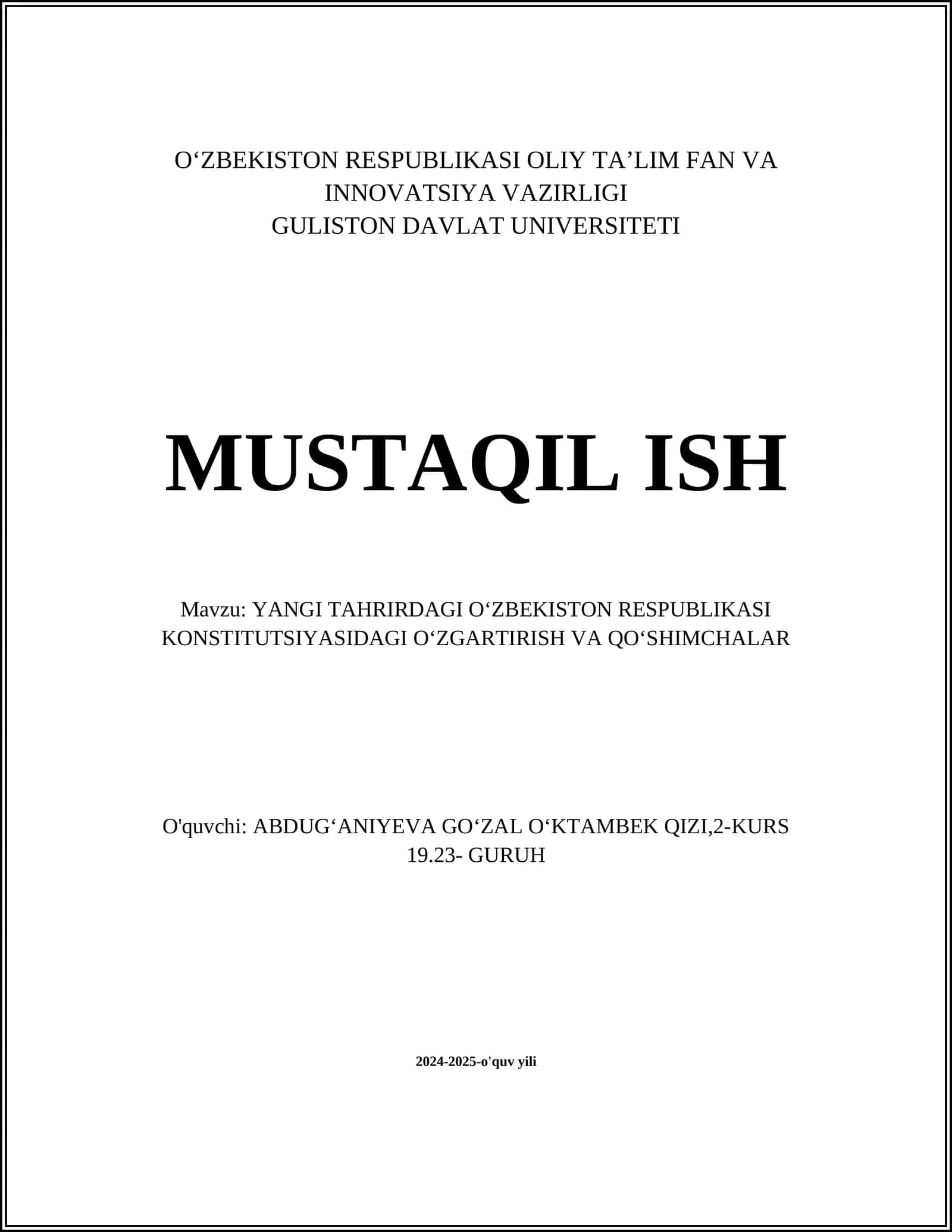 YANGI TAHRIRDAGI OʻZBEKISTON RESPUBLIKASI KONSTITUTSIYASIDAGI OʻZGARTIRISH VA QOʻSHIMCHALAR 1