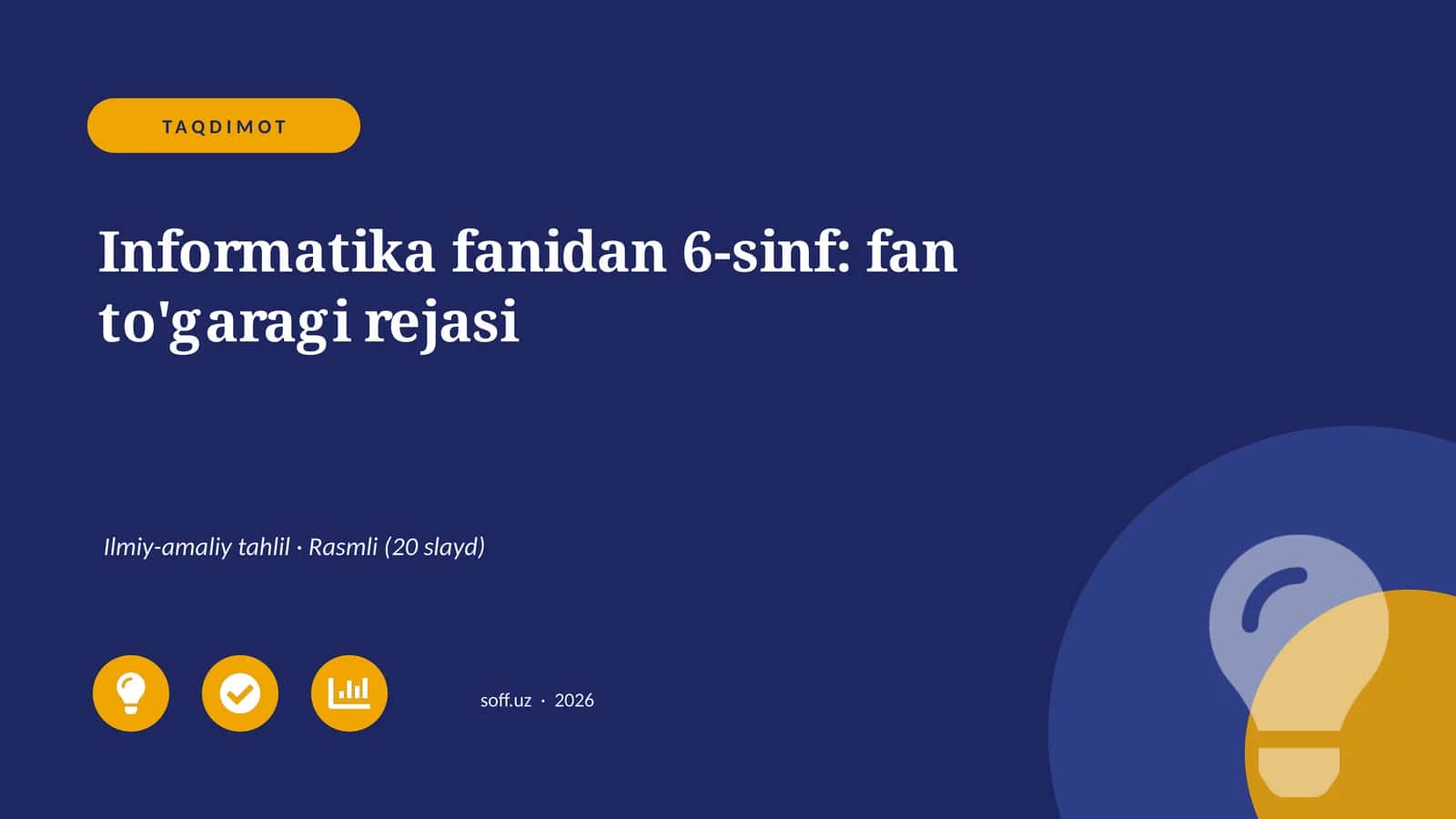 Informatika fanidan 6-sinf: fan to'garagi rejasi 1