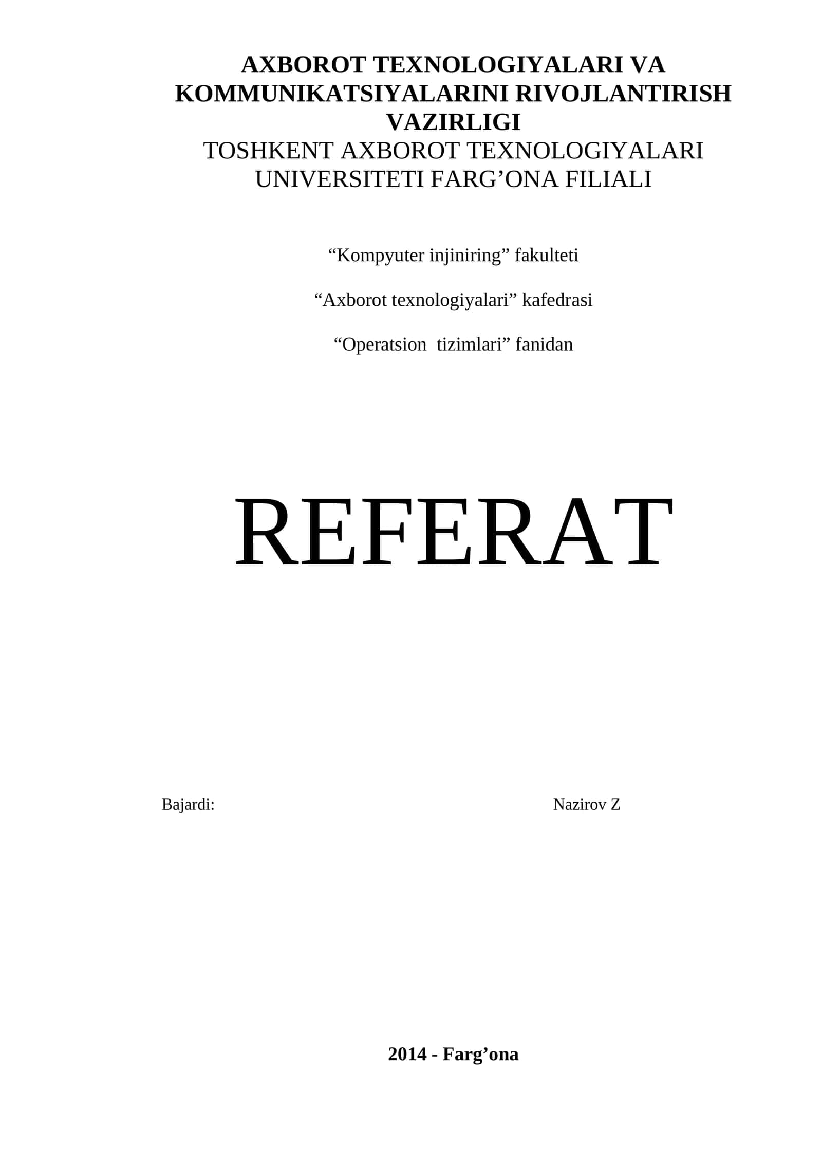 Kompyuter injiniring operatsion tizimlari REFERAT 1