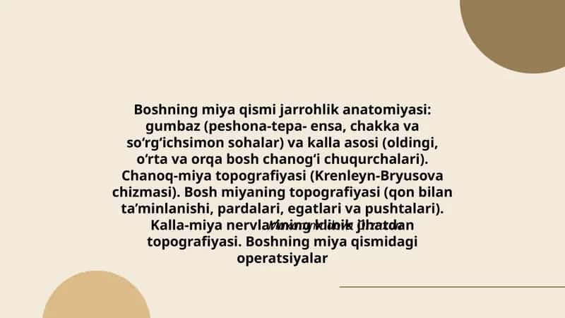 Boshning miya qismi jarrohlik anatomiyasi 1