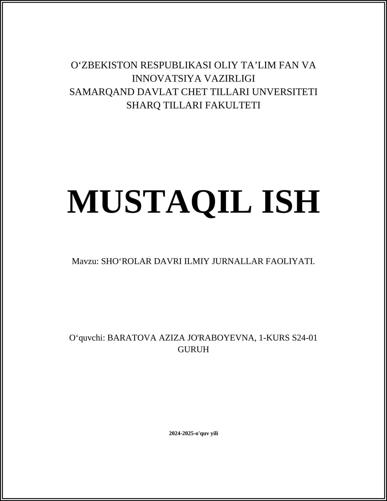 SHO‘ROLAR DAVRI ILMIY JURNALLAR FAOLIYATI 1