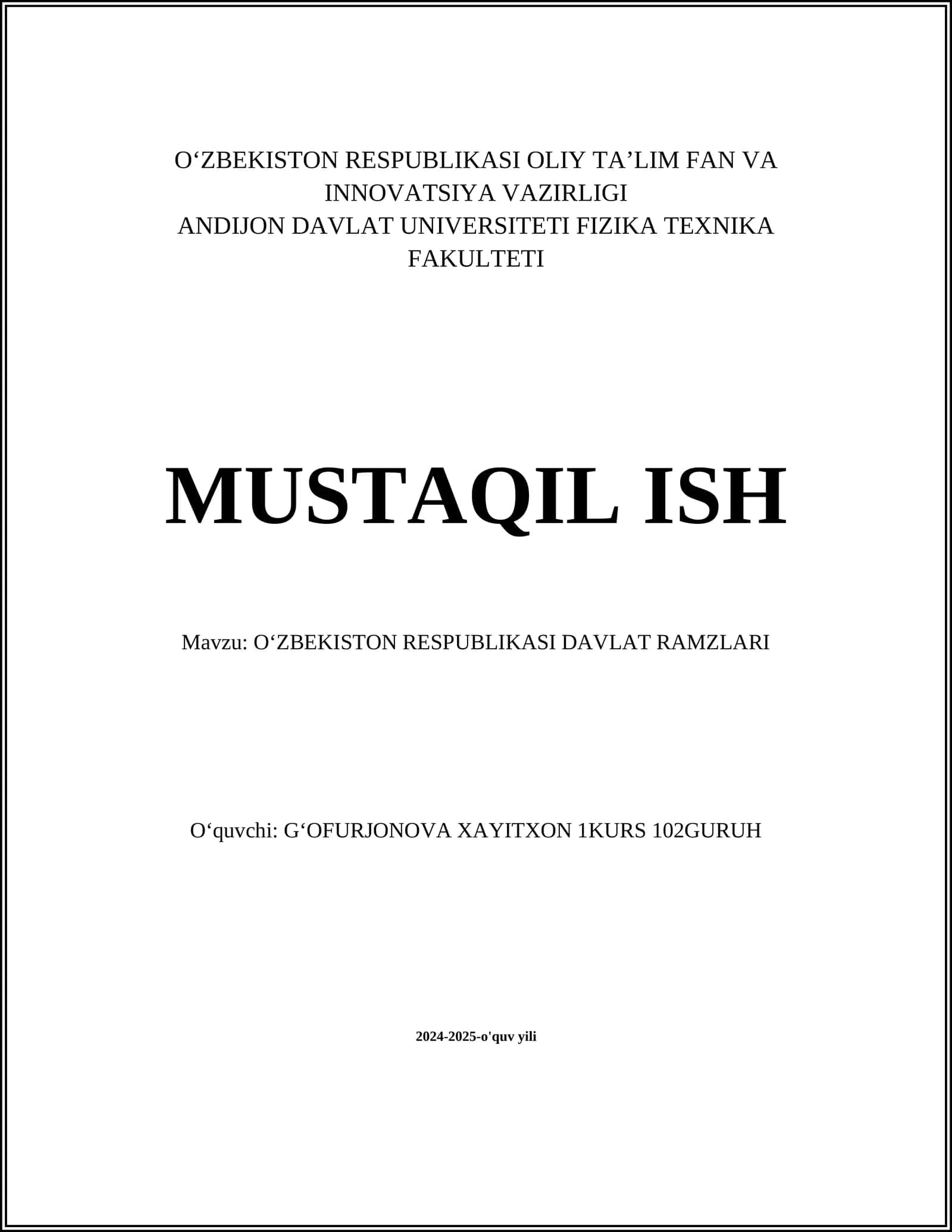 Oʻzbekiston Respublikasi Davlat Ramzlari 1