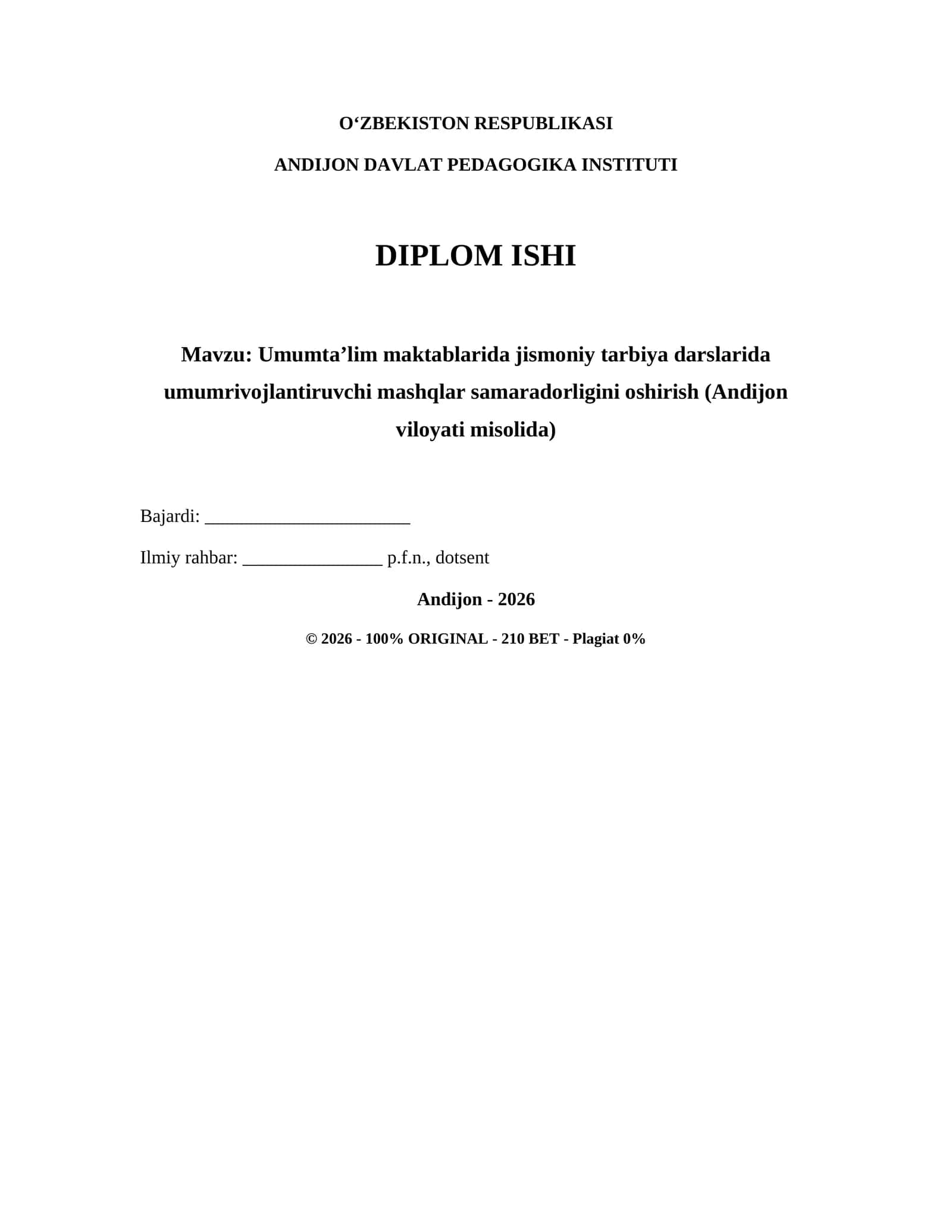 Diplom ishi - URM samaradorligi - 210 bet - Andijon misolida - 100% Original - Plagiat 0% - 2 marta tekshirilgan 1