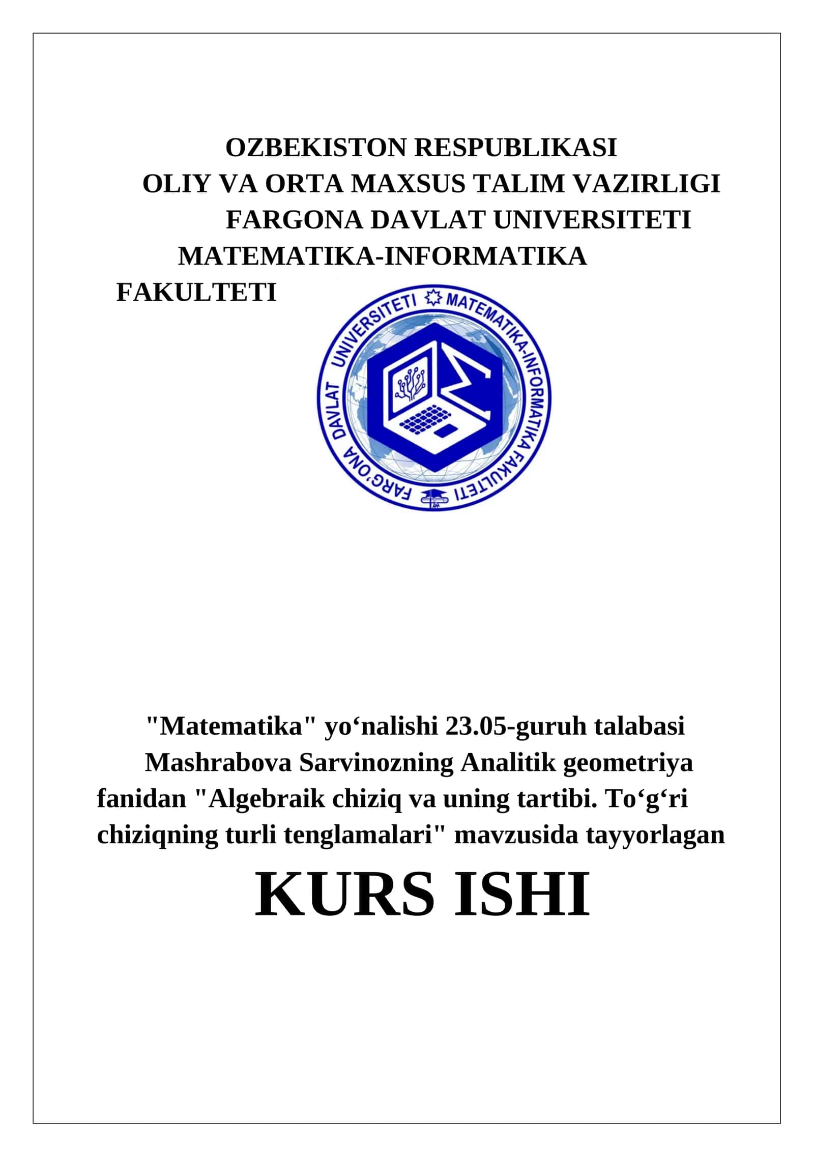 Algebraik chiziq va uning tartibi 1