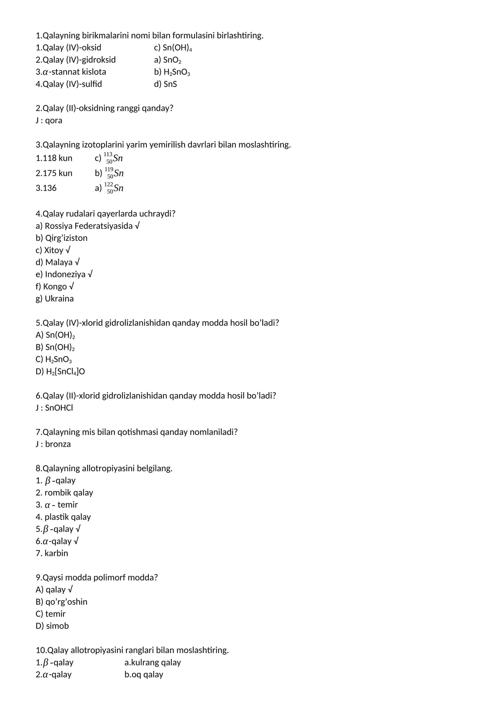 qalay uchun test 1