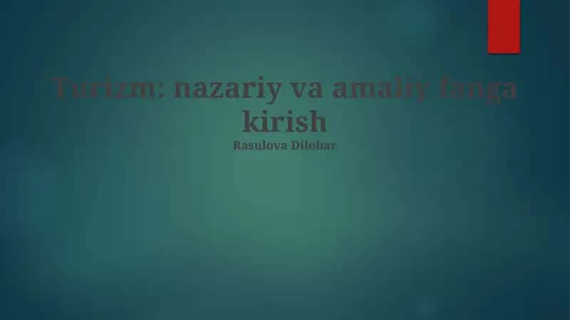 Turizm: nazariy va amaliy fanga kirish 1