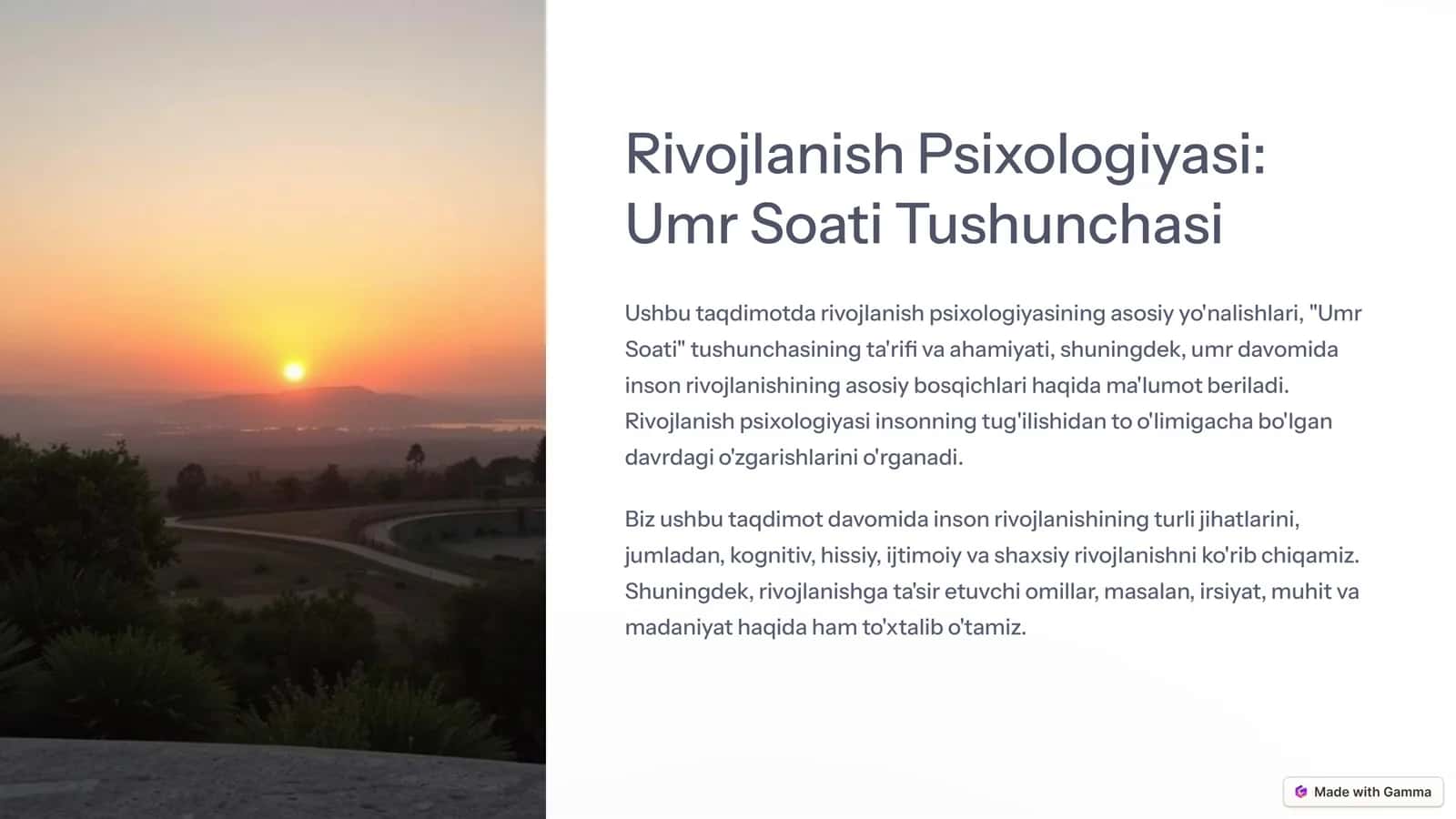 Rivojlanish Psixologiyasi Umr Soati Tushunchasi 1